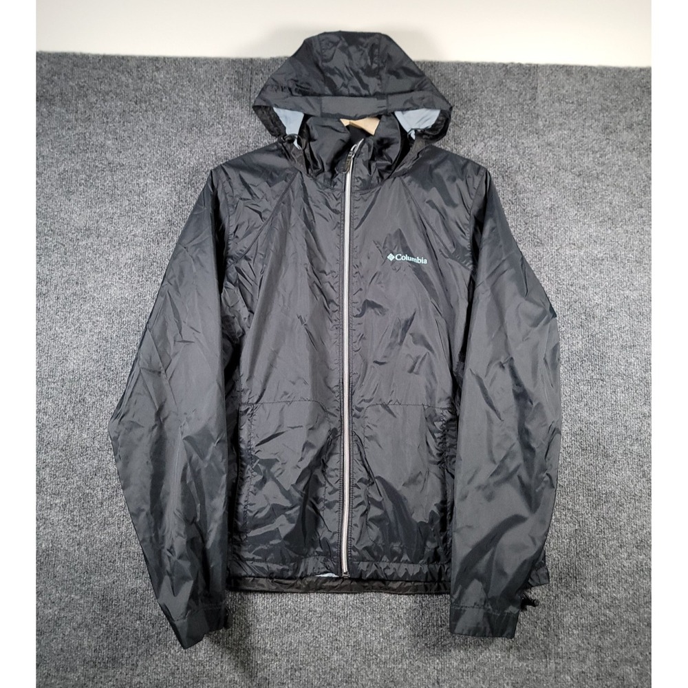 Columbia Switchback Rain Jacket Womens Large Black Windbreaker Hooded Full Zip